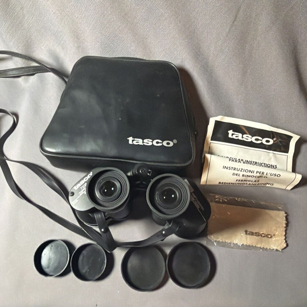 Vintage Tasco Binoculars 7x35mm W/ Case, Instructions And Shamy-S